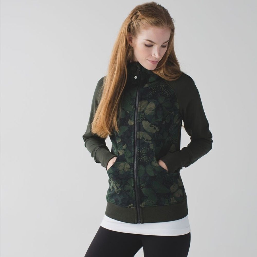 Lululemon Butterfly Biggie So Fly Scuba Jacket Size 6 define green black camo